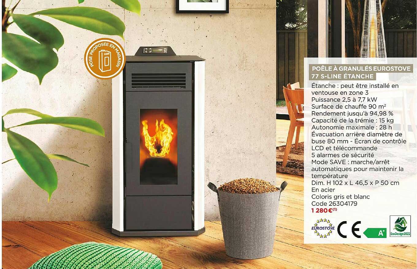 poêle à granulés étanche eurostove 77 s-line étanche