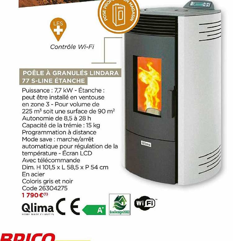 poêle à granulés étanche lindara 77 s-line qlima