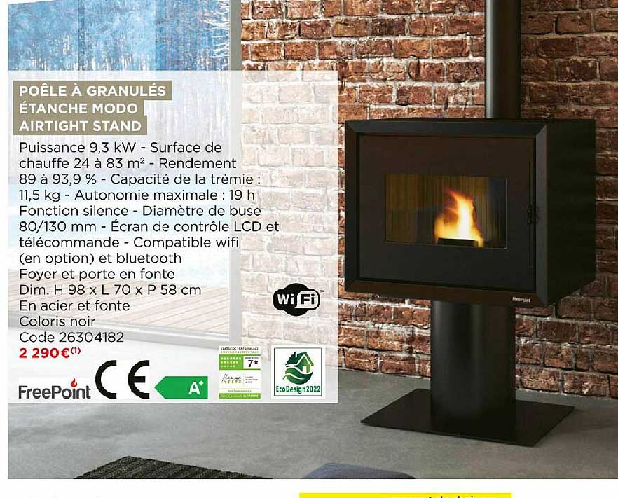 poêle à granulés étanche modo airtight stand freepoint