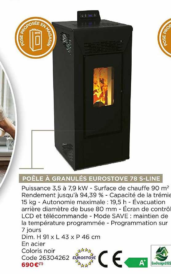 poêle à granulés eurostove 78 s-line
