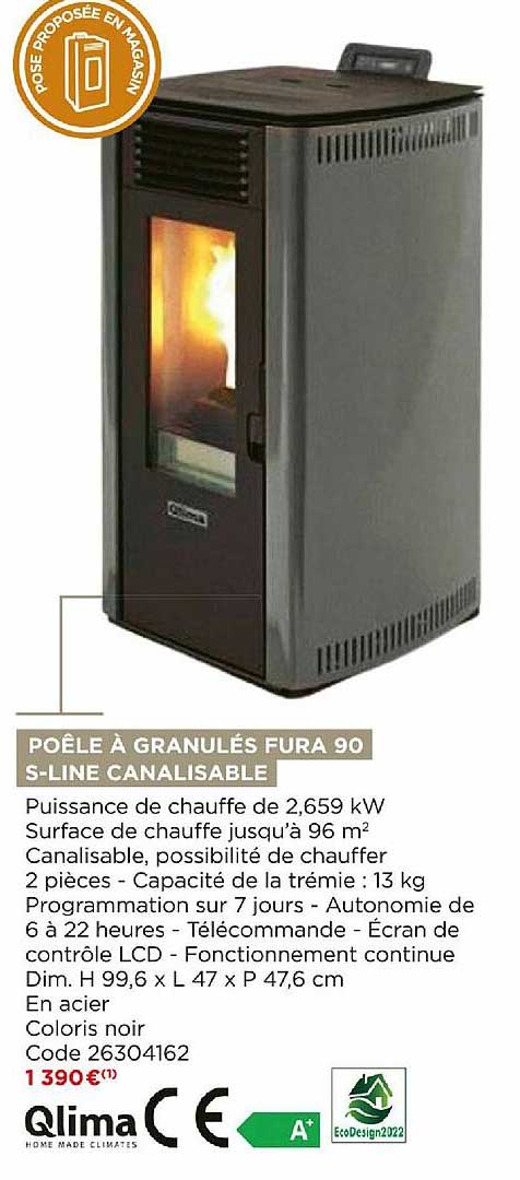 poêle à granulés pura 90 s-line canalisable qlima