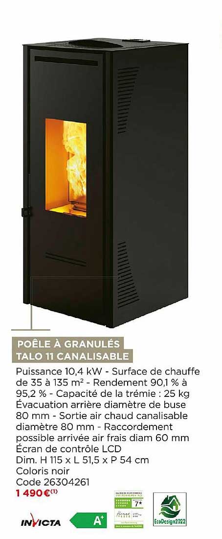 poêle à granulés talo 11 canalisable invicta