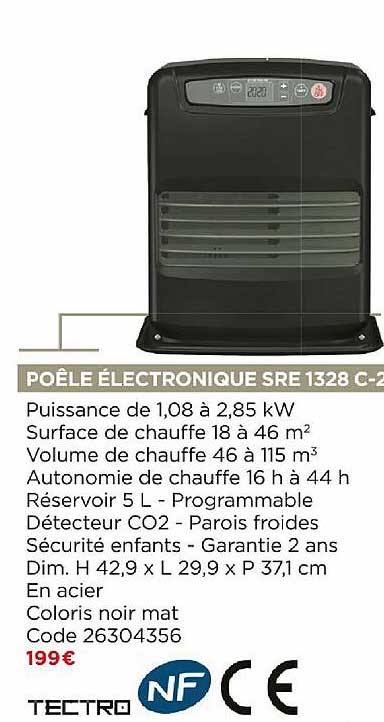 poêle électronique sre 1328c-2 tectro