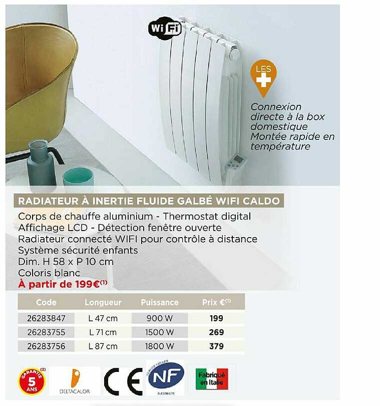 radiateur à inertie fluide galbé wifi caldo