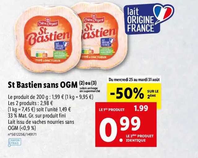 st bastien sans ogm -50% sur le 2ème