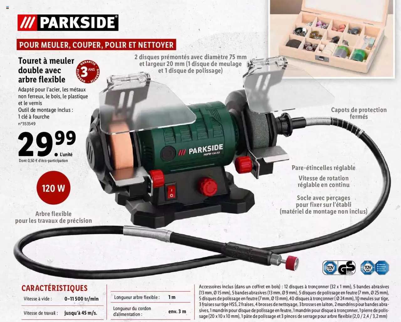 touret à meuler double avec arbre flexible parkside