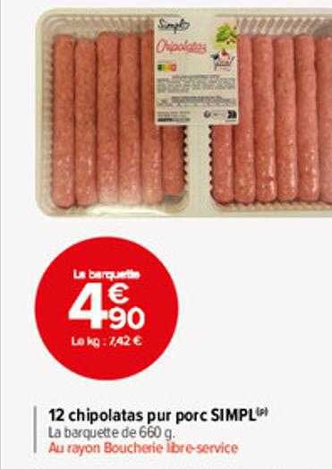 12 Chipolatas Pur Porc Simpl