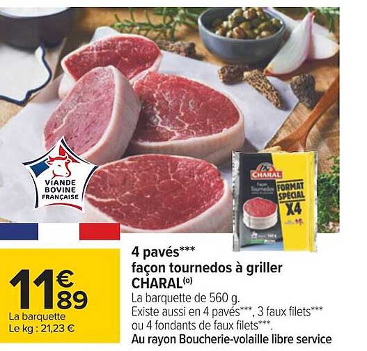 4 pavés façon tournedos à griller charal