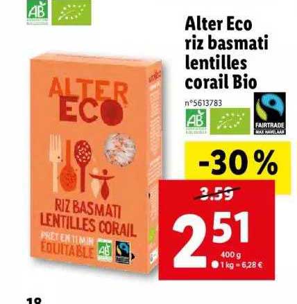 alter ecok riz bastami lentilles corail bio
