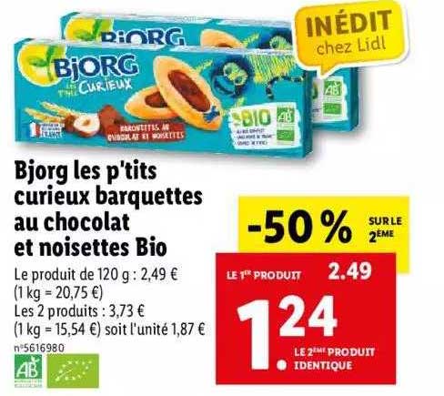 bjorg les p'tits curieux barquettes au chocolat et noisettes bio