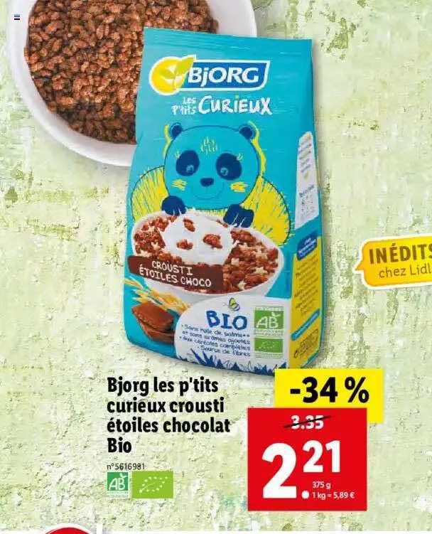 bjorg les p'tits curieux crousti étoiles chocolat bio