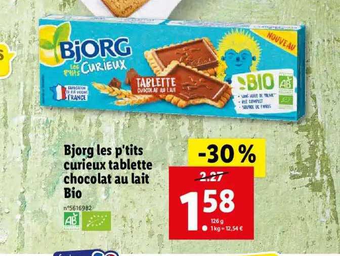 bjorg les p'tits curieux tablette chocolat au lait bio
