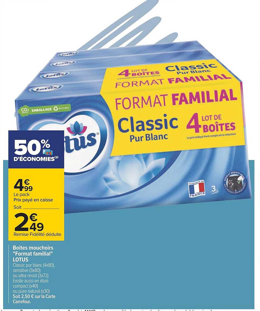 boîtes mouchoirs "format familial" lotus