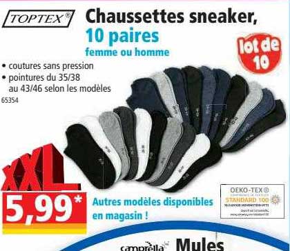 chaussettes sneaker 10 paires femme ou homme