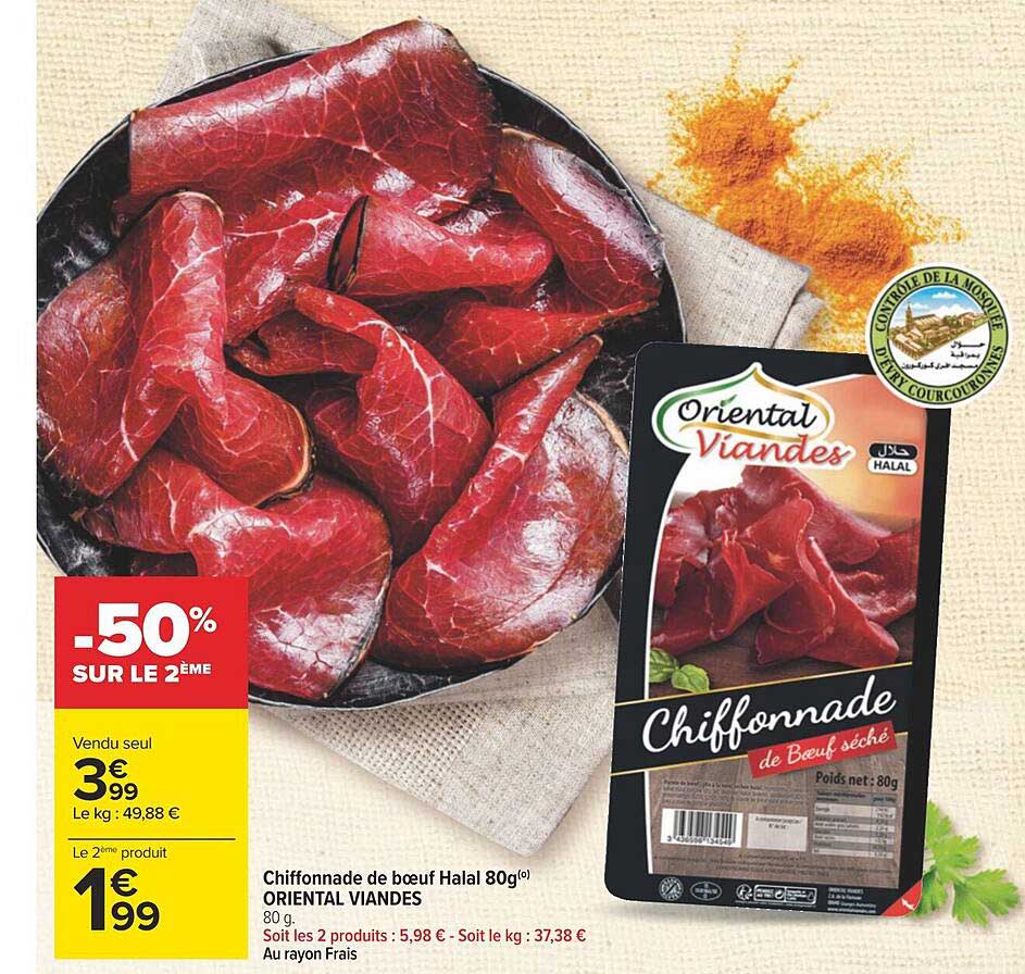 chiffonnade de boeuf halal 80g oriental viandes