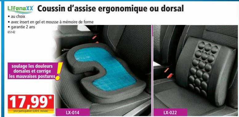 coussin d'assise ergonomique ou dorsal lifenaxx