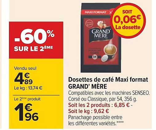 dosettes de café maxi format grand' mère