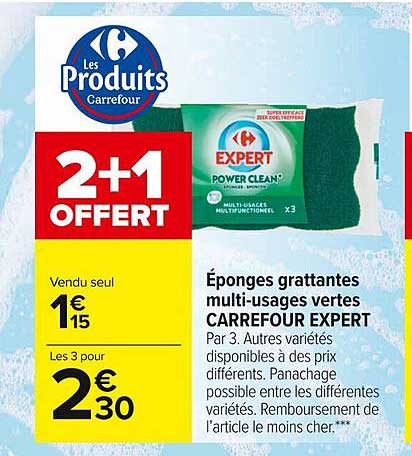 éponges grattantes multi-usages vertes carrefour expert