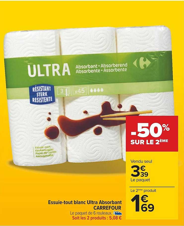 essuie-tout blanc ultra absorbant carrefour