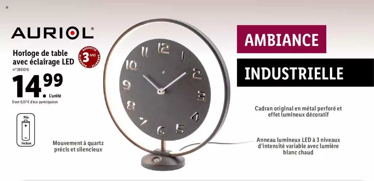 horloge de table avec élairage led auriol
