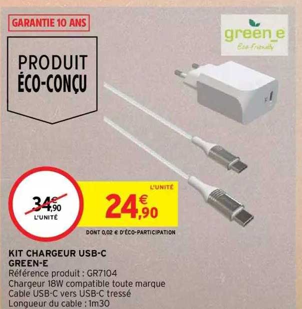 kit chargeur usb-c green-e