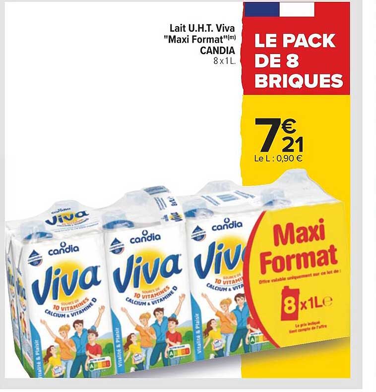 lait u.h.t. viva "maxi format" candia