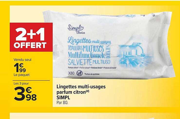 lingettes multi-usages parfum citron simpl