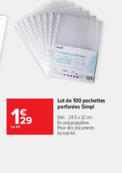 Lot De 100 Pochettes Perforées Simpl