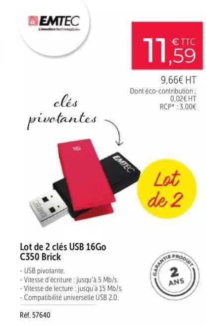 lot de 2 clés usb 16go c350 brick