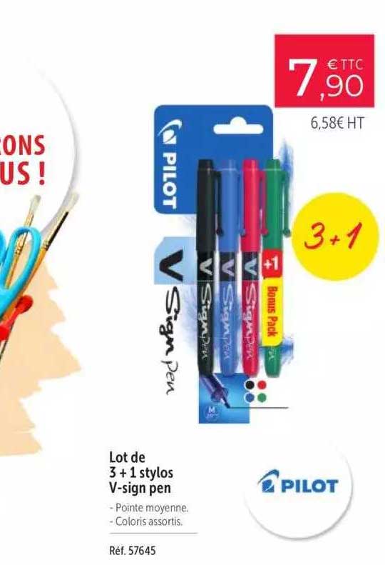 lot de 3 + 1 stylos v-sign pen pilot