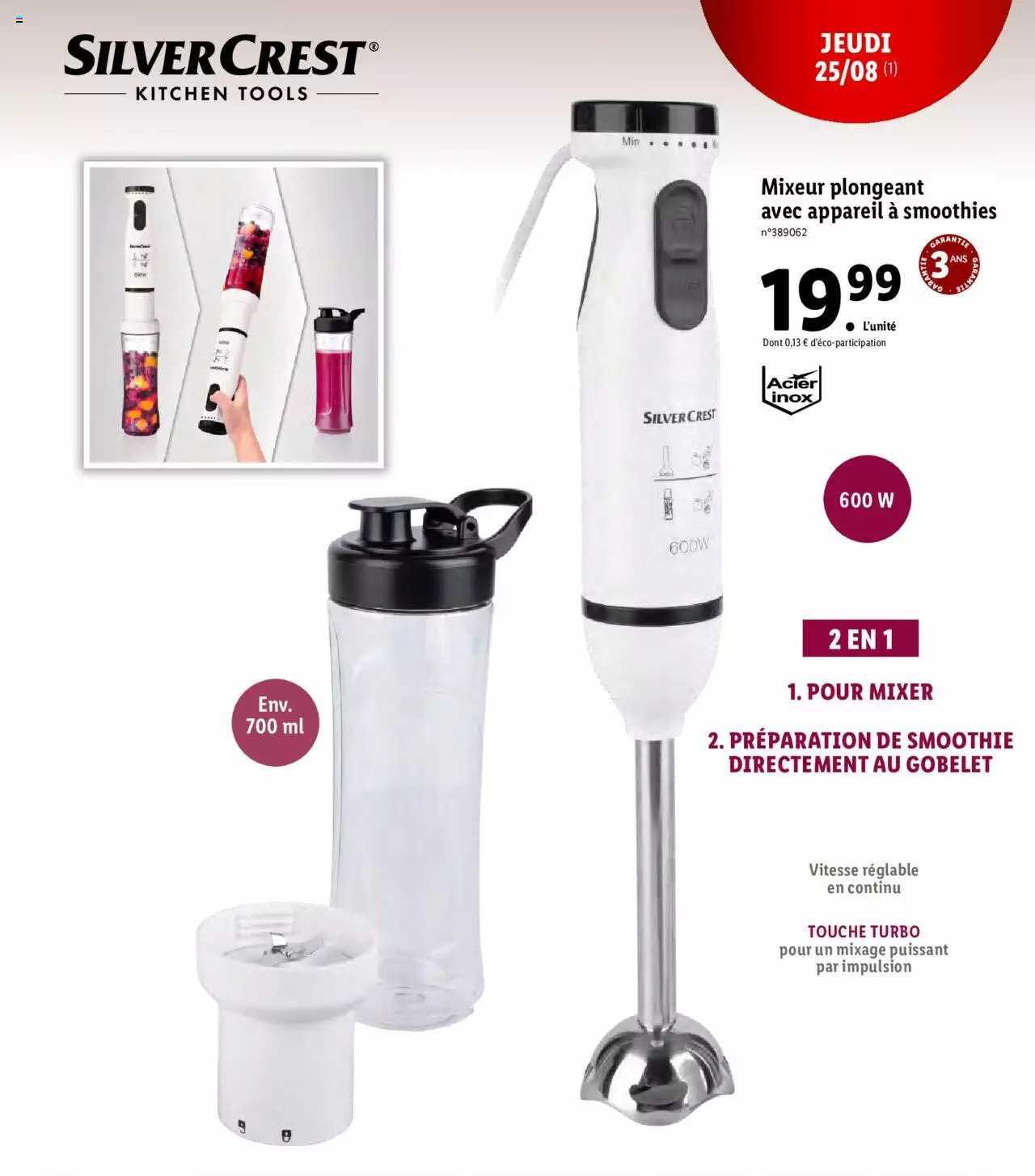mixeur plongeant avec appareil à smothies silver crest
