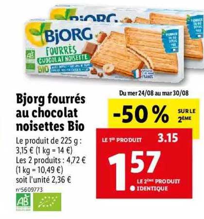 Njorg Fourrés Au Chocolat Noisettes Bio