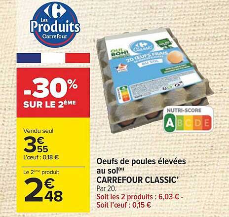 oeufs de poules élevées au sol carrefour classic'