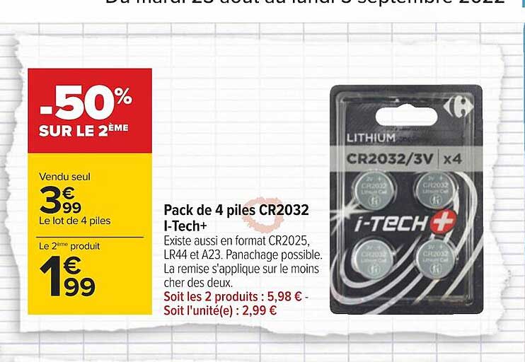 pack de 4 piles cr2032 i-tech+