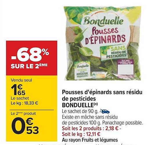 pousses d'épinards sans résidu de pesticides bonduelle