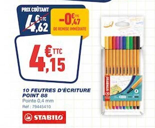 10 feutres d'écriture point 88 stabilo