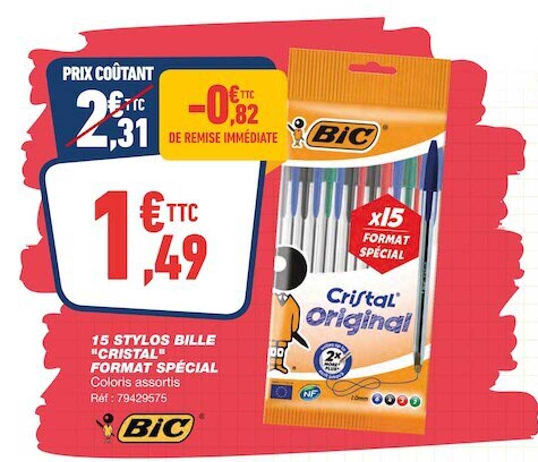 15 stylos bille "cristal" format spécial bic