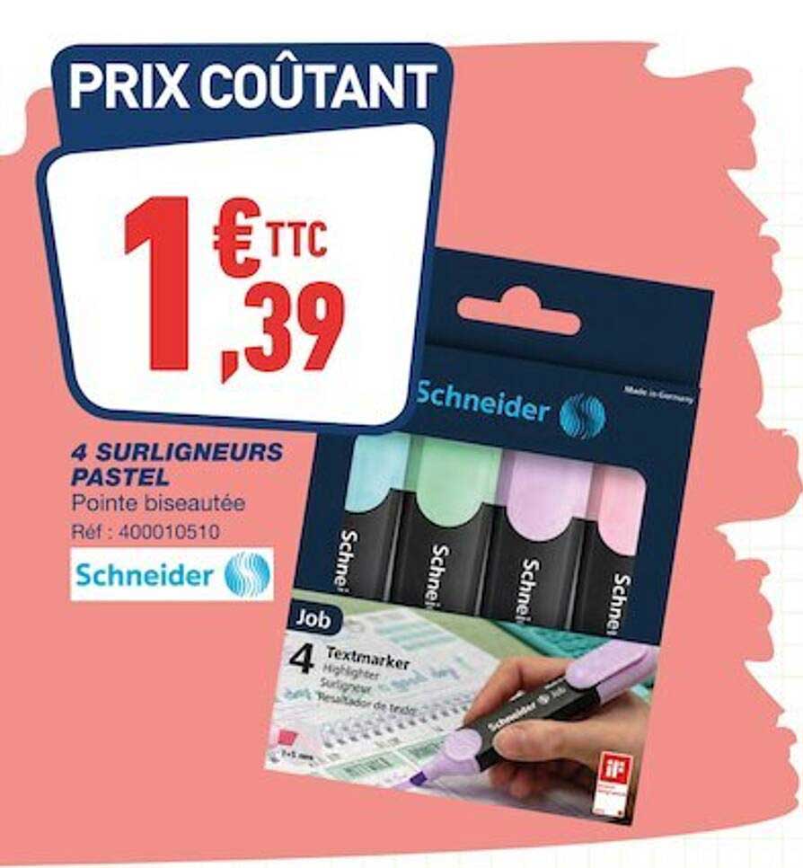4 Surligneurs Pastel Schneider