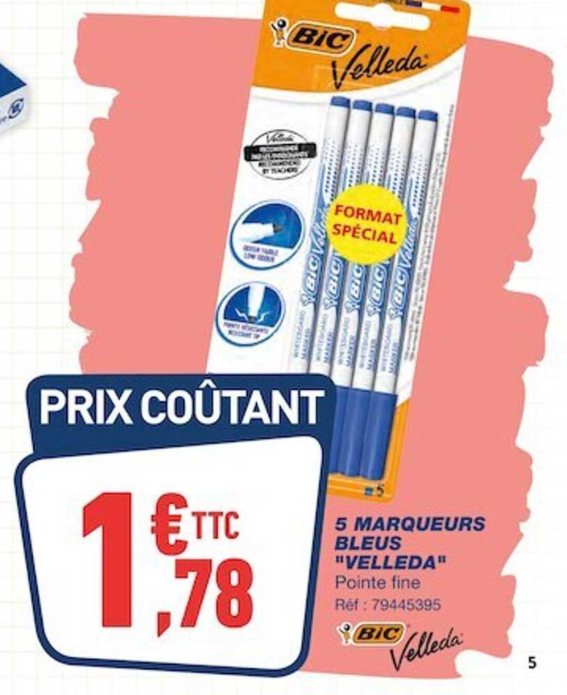 5 Marqueurs Bleus "velleda" Bic