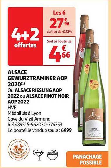 alsace gewurztraminer aop 2020 ou alsace riesling aop 2022 ou alsace pinot noir aop 2022 hve médaillés à lyon cave du vieil armand