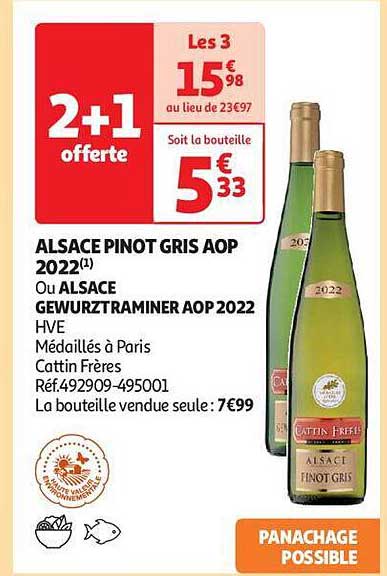alsace pinot gris aop 2022 ou alsace gewurztraminer aop 2022 hve médaillés à paris cattin frères