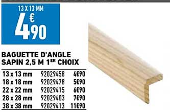 baguette d'angle sapin 2,5 m 1er choix