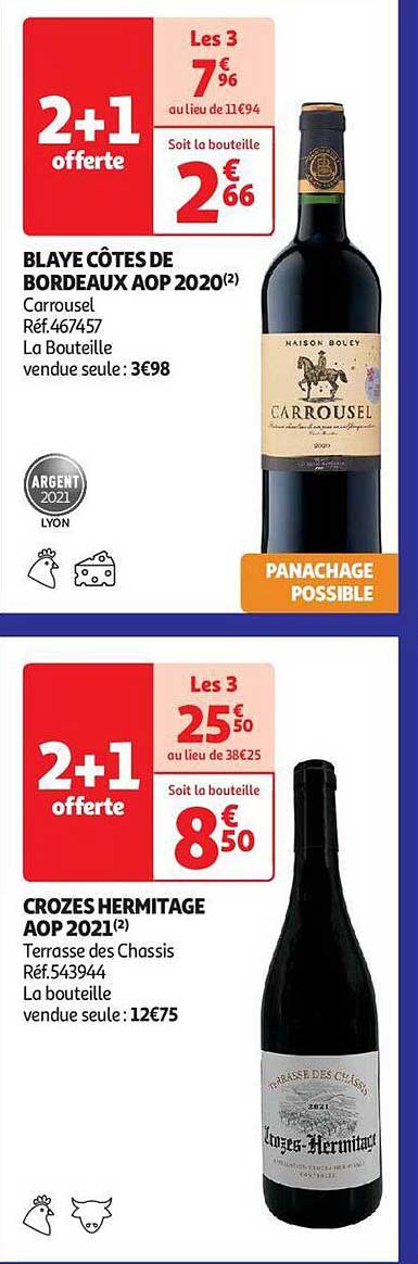 blaye côtes bordeaux aop 2020 carrousel, crozes hermitage aop 2021 terrasse des chassis