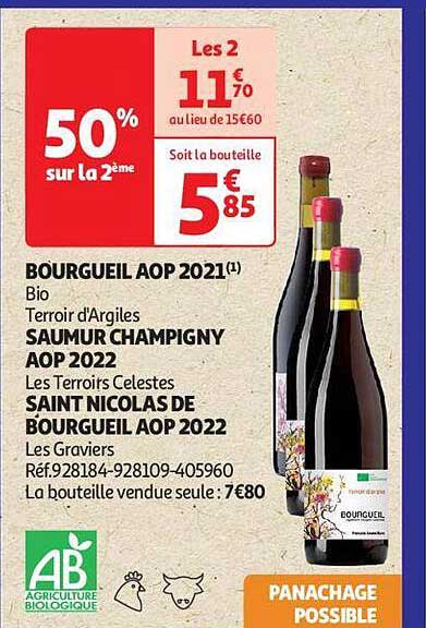 bourgueil aop 2021 bio terroir d'argiles, saumur champigny aop 2022 les terroirs célestes, saint nicolas de bourgueil aop 2022 les graviers