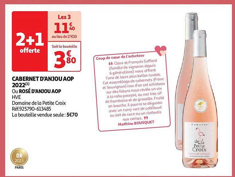 Cabernet D'anjou Aop 2022 Ou Rosé D'anjou Aop Hve Domaine De La Petite Croix