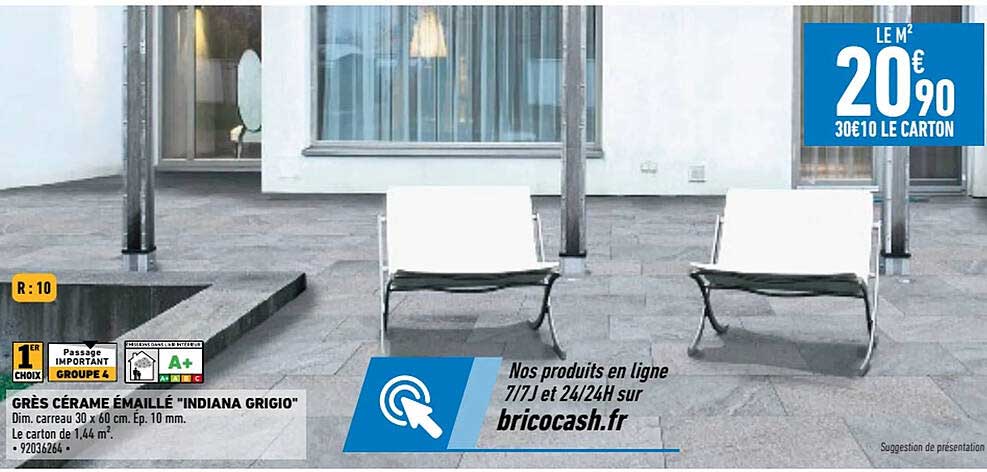 grès cérame émaillé "indiana grigio"