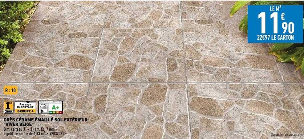 grès cérame émaillé sol extérieur "river beige"