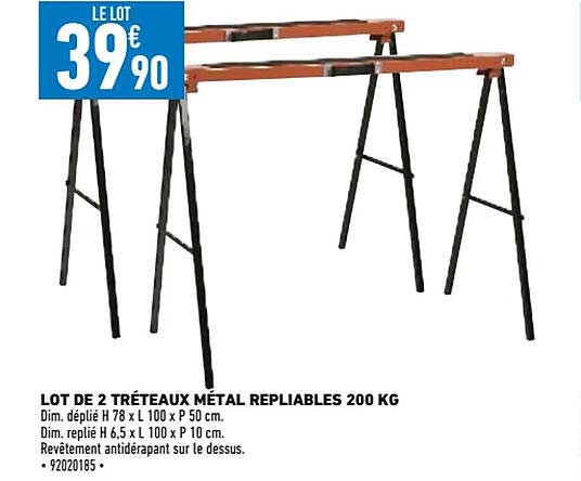 Lot De 2 Tréteaux Métal Repliables 200 Kg