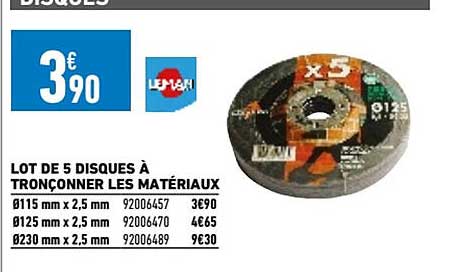lot de 5 disques à tronçonner les matériaux