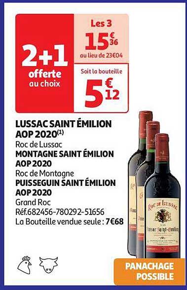 lussac saint émilion aop 2020 roc de lussac, montagne saint émilion aop 2020 roc de montagne, puisseguin saint émilion aop 2020 grand roc